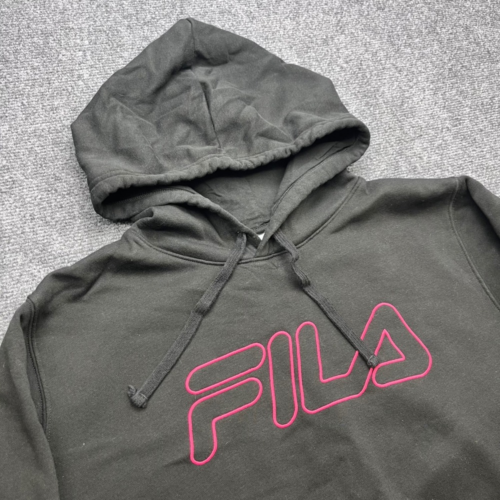 FILA Streetwear Athleisure Sporty Black Pink Logo Pullover Hoodie